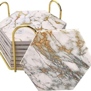 8 Pcs Drink Coasters with Metal Holder Stand